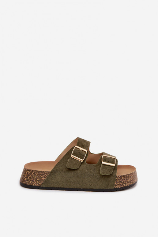 sieviešu čības Korkovas platformā Ze Zelta krāsasmi ar sprādzēmmi Zaļas krāsas Tovessa