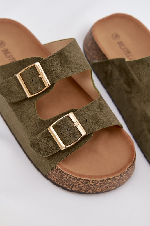 sieviešu čības Korkovas platformā Ze Zelta krāsasmi ar sprādzēmmi Zaļas krāsas Tovessa