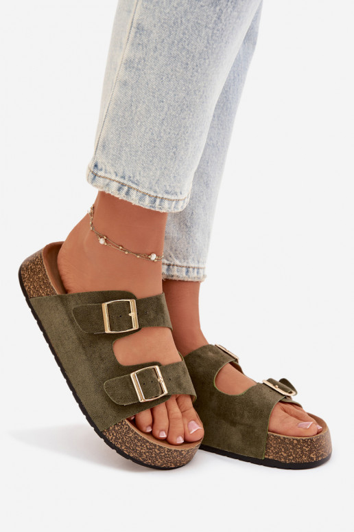 sieviešu čības Korkovas platformā Ze Zelta krāsasmi ar sprādzēmmi Zaļas krāsas Tovessa