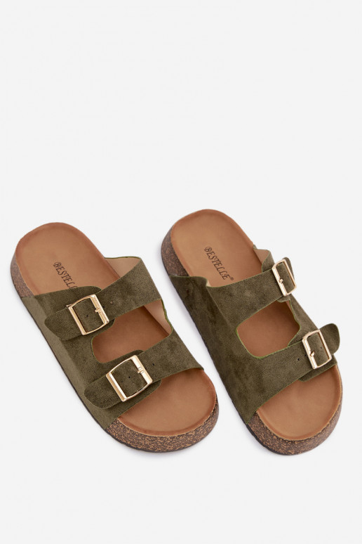 sieviešu čības Korkovas platformā Ze Zelta krāsasmi ar sprādzēmmi Zaļas krāsas Tovessa