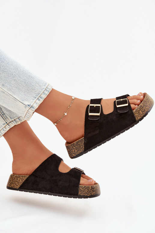 sieviešu čības Korkovas platformā Ze Zelta krāsasmi ar sprādzēmmi melnas krāsas Tovessa