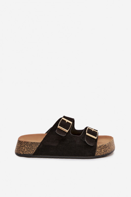 sieviešu čības Korkovas platformā Ze Zelta krāsasmi ar sprādzēmmi melnas krāsas Tovessa