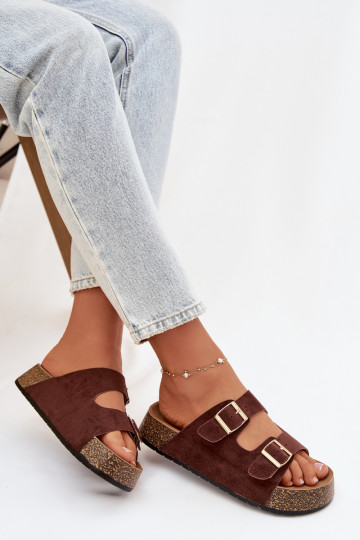 sieviešu čības Korkovas platformā Ze Zelta krāsasmi ar sprādzēmmi brūnas krāsas Tovessa