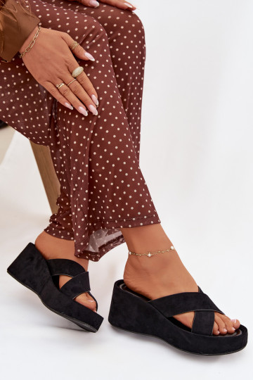 sieviešu čības Uz ĶīļaEko zamšādau melnas krāsas Calorine