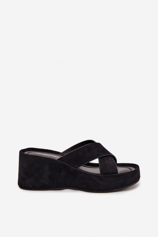 sieviešu čības Uz ĶīļaEko zamšādau melnas krāsas Calorine