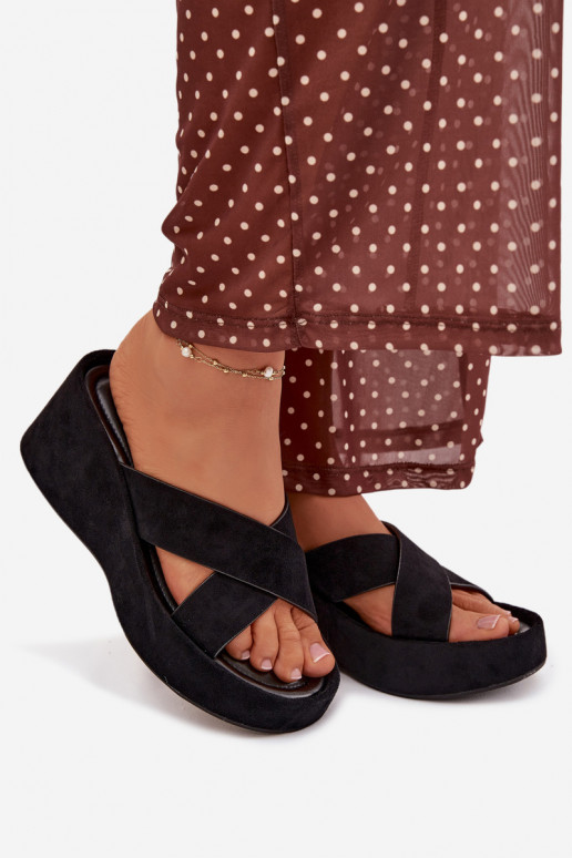 sieviešu čības Uz ĶīļaEko zamšādau melnas krāsas Calorine