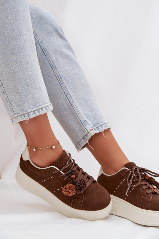 Sneakers modeļa apavi Sieviešu ar platformu Ar greznui Pomponami CzekoladoIne Corinna