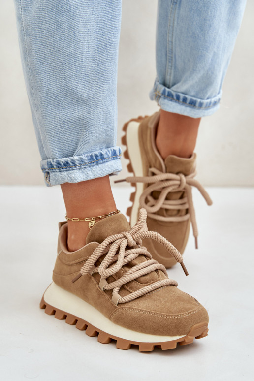 sporta apavi Sneakers modeļa apavi ar platformuEko zamšādau brūnas krāsas Riadella