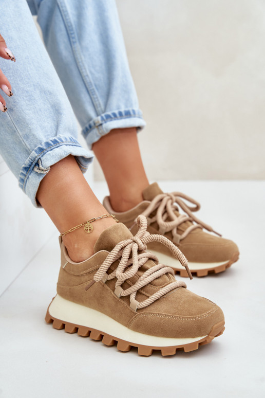 sporta apavi Sneakers modeļa apavi ar platformuEko zamšādau brūnas krāsas Riadella