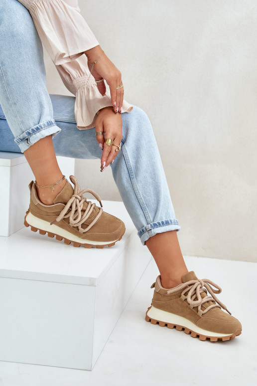 sporta apavi Sneakers modeļa apavi ar platformuEko zamšādau brūnas krāsas Riadella