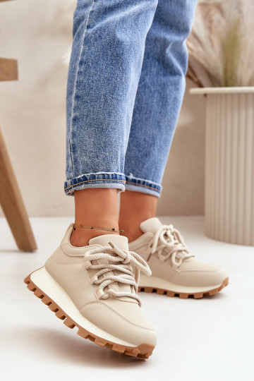 Sporta apavi Sneakers modeļa ar platformu no mākslīgas ādas smilšu krāsā Riadella