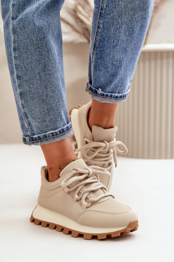 Sporta apavi Sneakers modeļa ar platformu no mākslīgas ādas smilšu krāsā Riadella 2