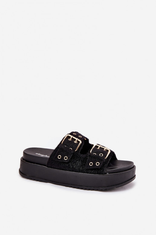 sieviešu čības Ze Zelta krāsasmi ar sprādzēmmi ar platformu melnas krāsas Virvania