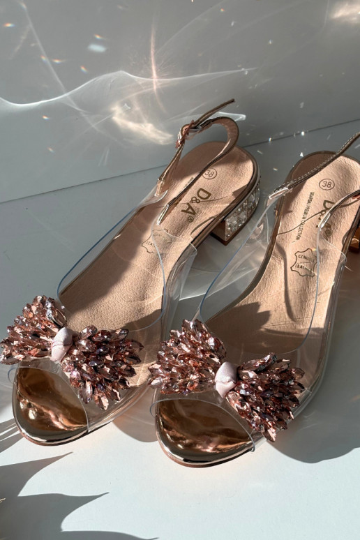 Rozā zelta krāsas caurspīdīgas sandales D&A MR52-231 ar lentēm