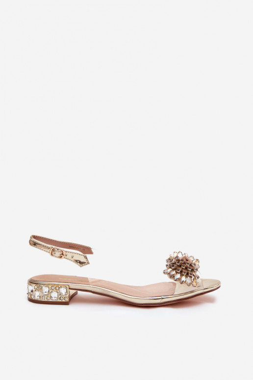 Zelta krāsas caurspīdīgas sandales D&A MR52-231 ar lentēm