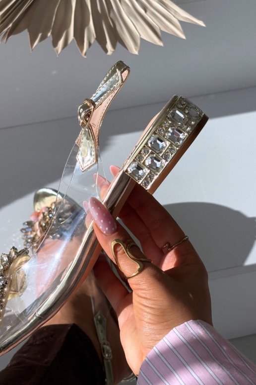 Zelta krāsas caurspīdīgas sandales D&A MR52-231 ar lentēm