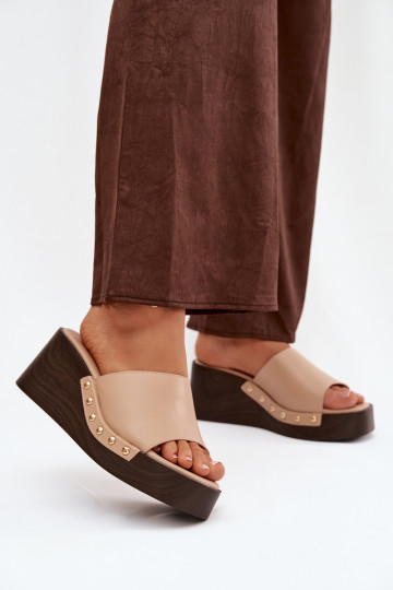 Sieviešu čības uz platformas ar zelta krāsas dzīsliņām smilšu krāsā Arionne 2