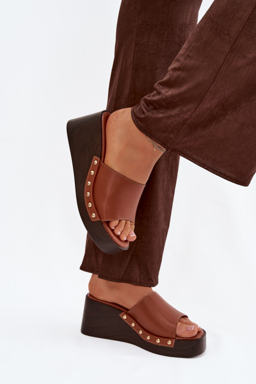 Sieviešu zelta krāsas platformas čības Arionne, brūnas