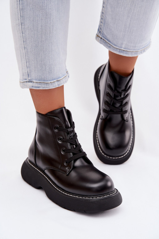 siltināti Sieviešu puszābaki ar platformu šņorējami melnas krāsas Harmine