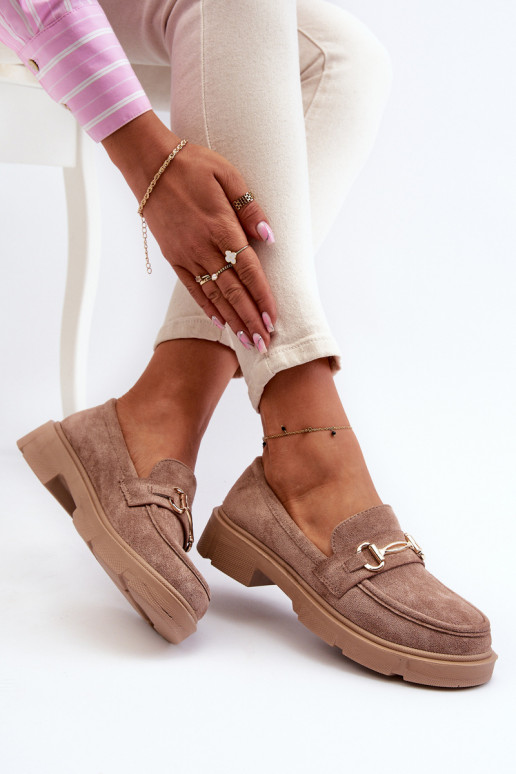 sieviešu mokasīni Ar zelta rotājumu Eko zamšādaoIne brūnas krāsas Lighas