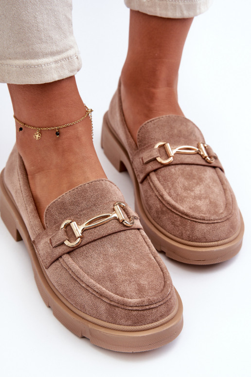 sieviešu mokasīni Ar zelta rotājumu Eko zamšādaoIne brūnas krāsas Lighas