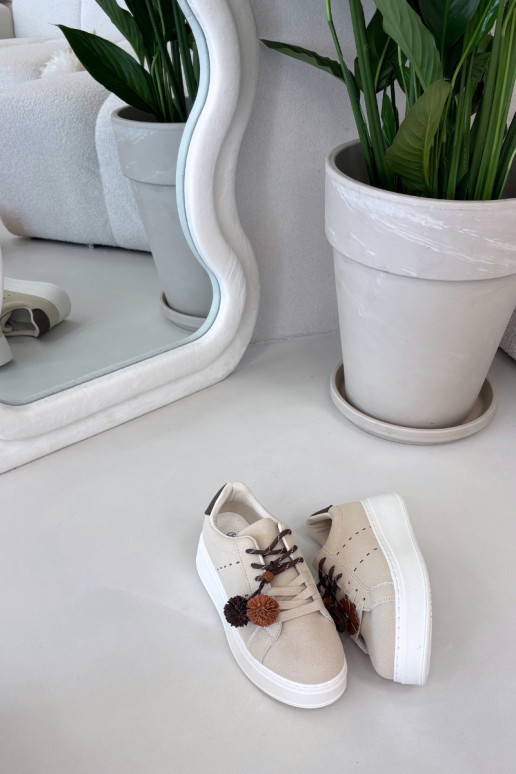 Smilšu krāsas Corinna sieviešu platformas sporta apavi ar grezniem pomponiem