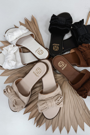 sieviešu čības ar platiem papēžiem ar bantītēm smilšu krāsas Amivelle 2