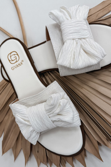 sieviešu čības ar platiem papēžiem ar bantītēm baltas krāsas Amivelle