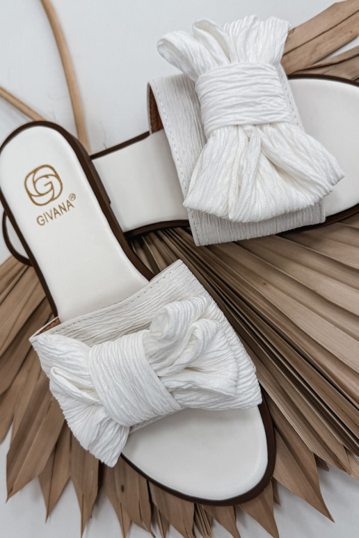 sieviešu čības ar platiem papēžiem ar bantītēm baltas krāsas Amivelle