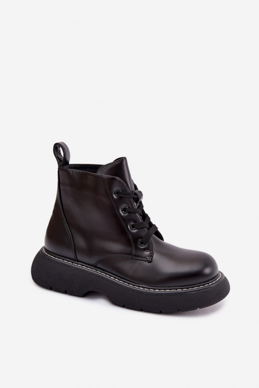 siltināti Sieviešu puszābaki ar platformu šņorējami melnas krāsas Harmine