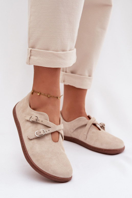 Āda zamšādas apavi Barefoot Sieviešu Ar svītrām Zazoo N1271 Ziloņkaula krāsas