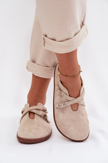 Āda zamšādas apavi Barefoot Sieviešu Ar svītrām Zazoo N1271 Ziloņkaula krāsas 2