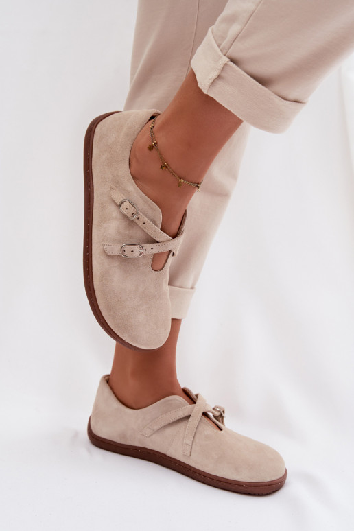 Āda zamšādas apavi Barefoot Sieviešu Ar svītrām Zazoo N1271 Ziloņkaula krāsas