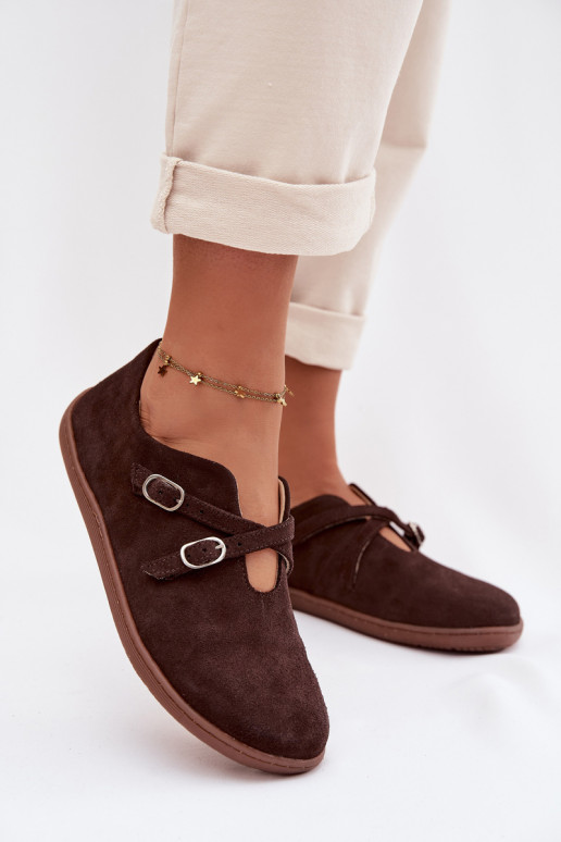 Āda zamšādas apavi Barefoot Sieviešu Ar svītrām Zazoo N1271 CzekoladoIne