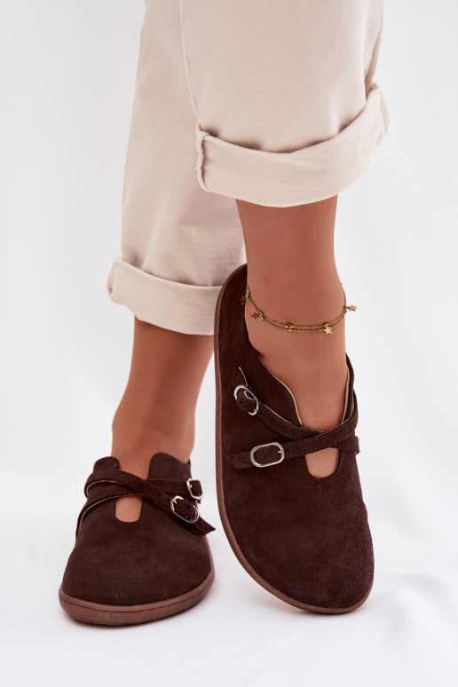 Āda zamšādas apavi Barefoot Sieviešu Ar svītrām Zazoo N1271 CzekoladoIne