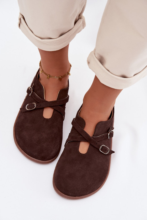 Āda zamšādas apavi Barefoot Sieviešu Ar svītrām Zazoo N1271 CzekoladoIne