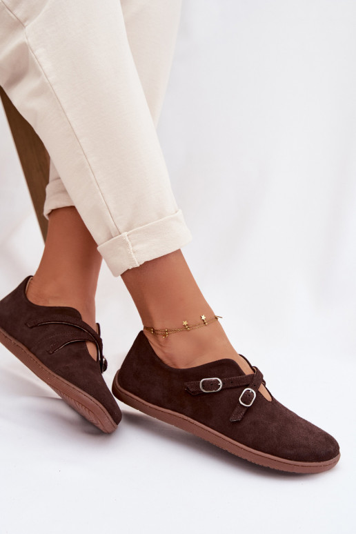 Āda zamšādas apavi Barefoot Sieviešu Ar svītrām Zazoo N1271 CzekoladoIne