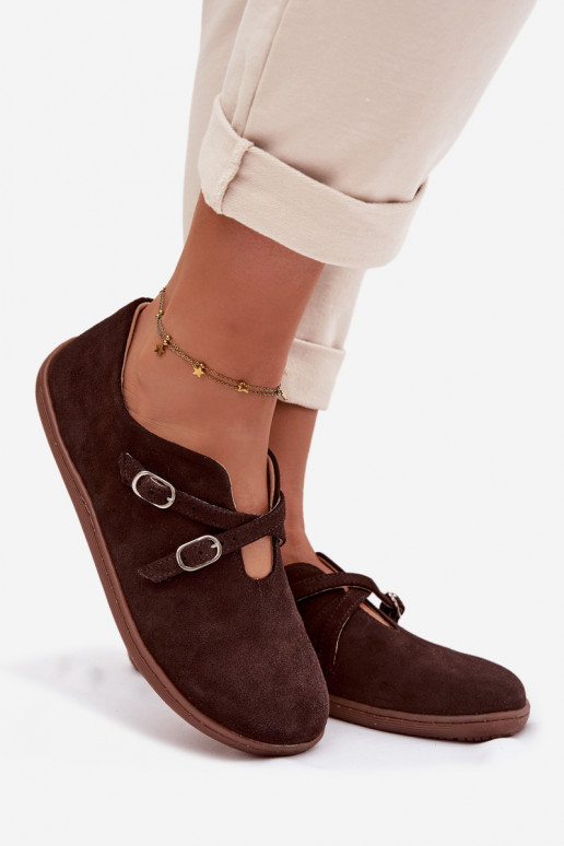 Āda zamšādas apavi Barefoot Sieviešu Ar svītrām Zazoo N1271 CzekoladoIne