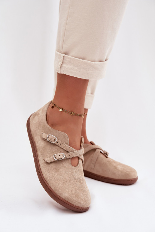 Āda zamšādas apavi Barefoot Sieviešu Ar svītrām Zazoo N1271 smilšu krāsas