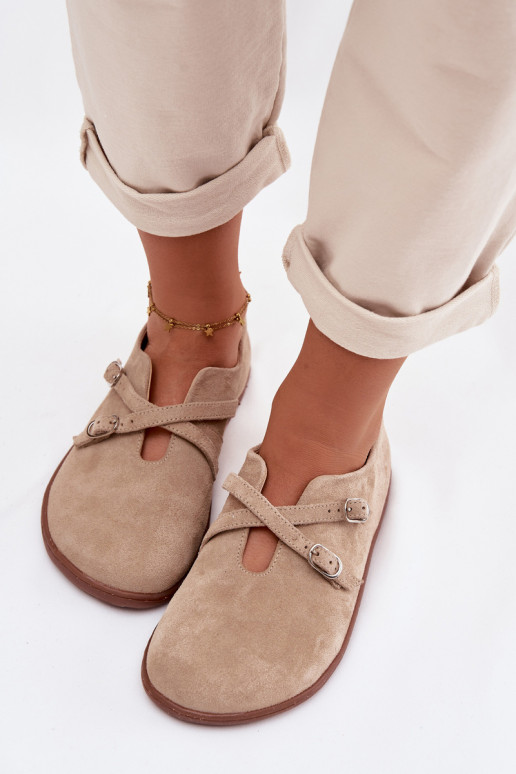 Āda zamšādas apavi Barefoot Sieviešu Ar svītrām Zazoo N1271 smilšu krāsas