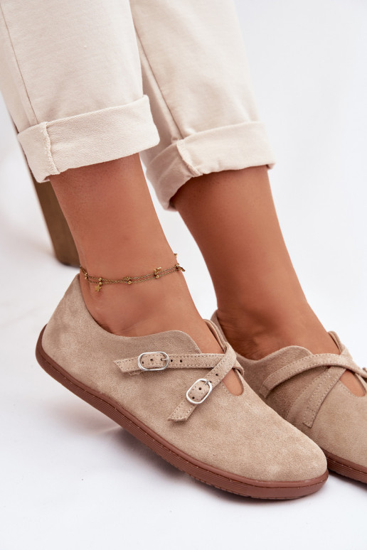 Āda zamšādas apavi Barefoot Sieviešu Ar svītrām Zazoo N1271 smilšu krāsas