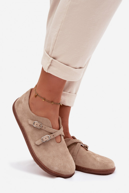 Āda zamšādas apavi Barefoot Sieviešu Ar svītrām Zazoo N1271 smilšu krāsas