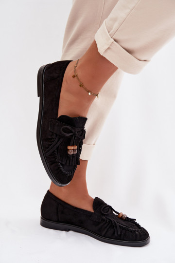 sieviešu mokasīni ar bārkstīm I Koraļļiikami melnas krāsas Teressa