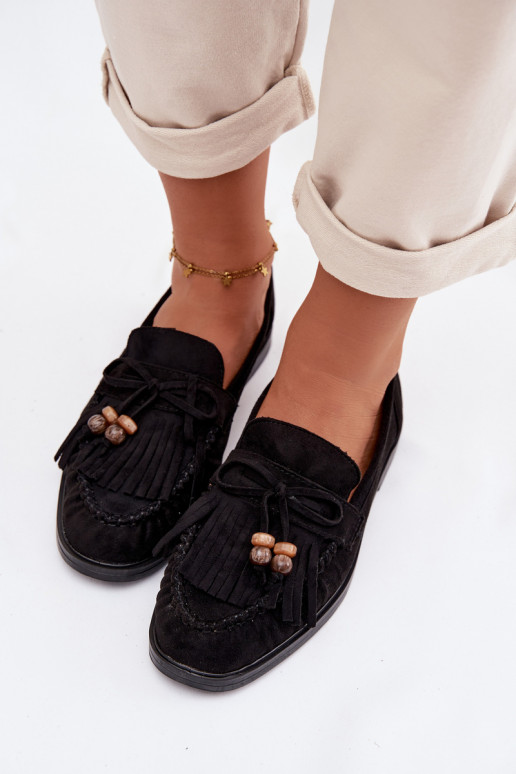 sieviešu mokasīni ar bārkstīm I Koraļļiikami melnas krāsas Teressa