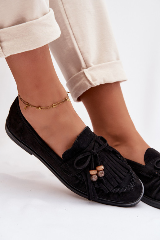 sieviešu mokasīni ar bārkstīm I Koraļļiikami melnas krāsas Teressa
