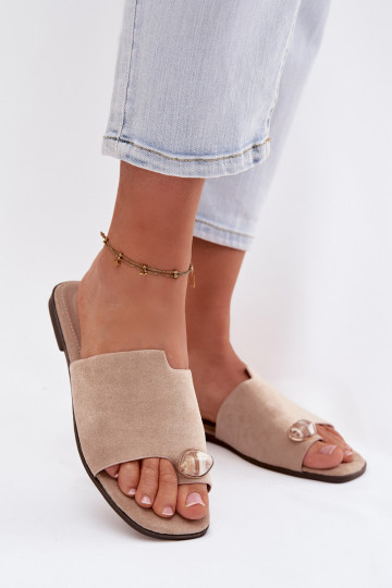 Čības Sieviešu dzīvoklis Ar greznu Detalem Eko zamšādaoIne smilšu krāsas Selavine