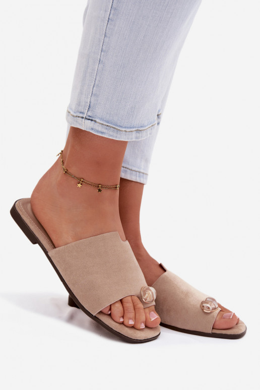 Čības Sieviešu dzīvoklis Ar greznu Detalem Eko zamšādaoIne smilšu krāsas Selavine