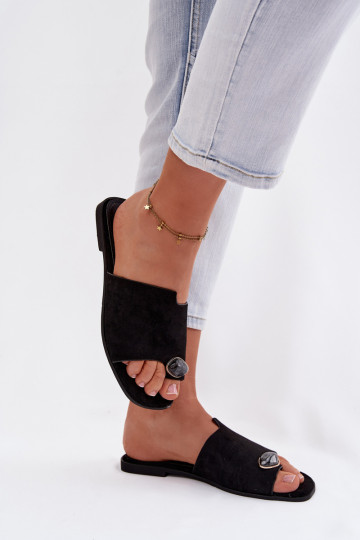 Čības Sieviešu dzīvoklis Ar greznu Detalem Eko zamšādaoIne melnas krāsas Selavine