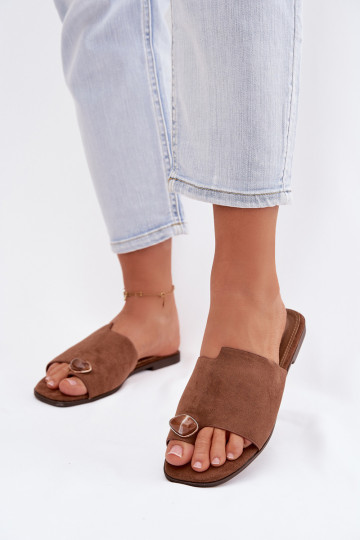 Čības Sieviešu dzīvoklis Ar greznu Detalem Eko zamšādaoIne brūnas krāsas Selavine