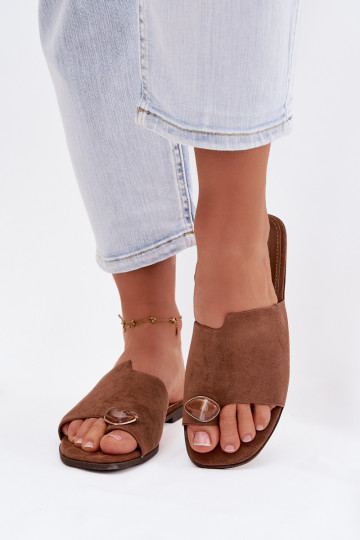 Čības Sieviešu dzīvoklis Ar greznu Detalem Eko zamšādaoIne brūnas krāsas Selavine 2